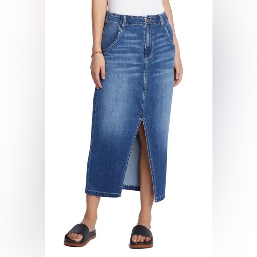 Wash Lab Denim Daily Midi Skirt Front Slit 25 Jean